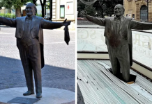 Statuja e Pavarottit në mes të pistës së akullit shkakton zemërim
